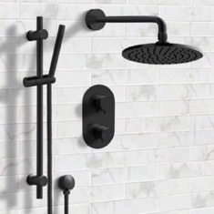 Matte Black Thermostatic Shower System with Handheld, Rain Shower Head, Shower Faucet Set